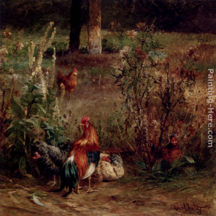Poultry In The Undergrowth painting - Carl Jutz Poultry In The Undergrowth art painting